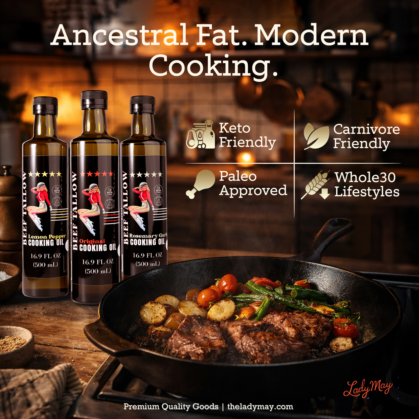 Premium Grass-Fed Beef Tallow Cooking Oil - Restaurant-Proven | Choose Your Flavor